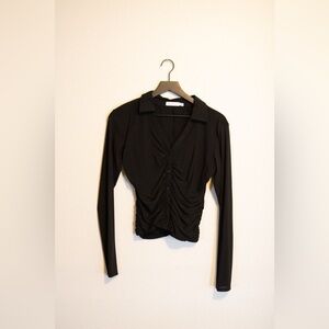 Sheer Sleeved Collared Button Up